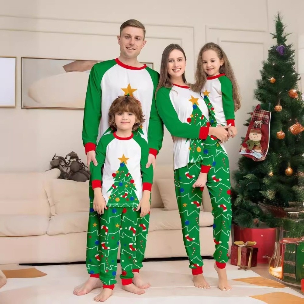 Family Tree Print - Set Pigiama Natalizio a Maniche Lunghe