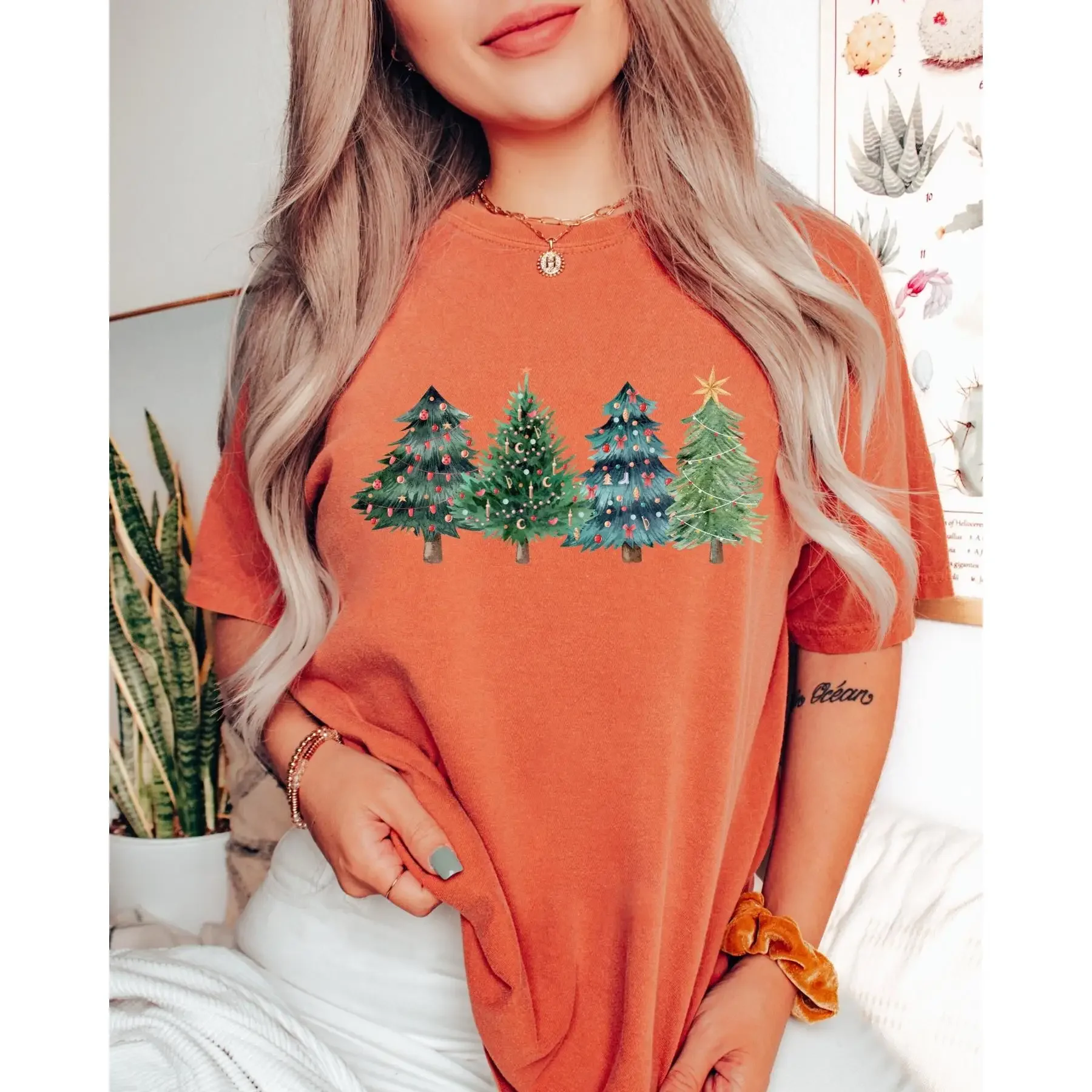 Family Tree Print - Maglietta con alberi di Natale, simpatici